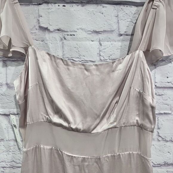 Anthropologie Flutter Sleeve Satin Sheath Dress Size 10 Cocktail Party Dress New - Picture 9 of 16